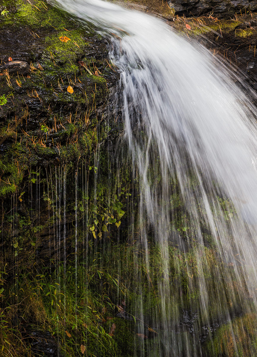 Under the falls.