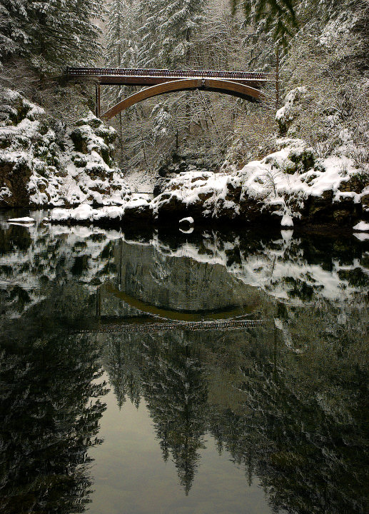 Wooden Bridge in Snow